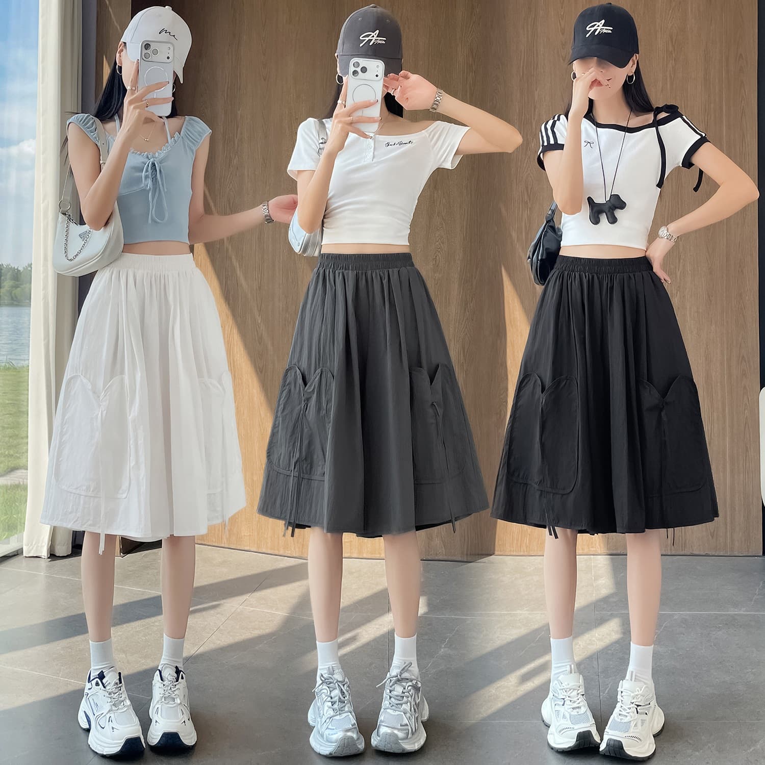 Real shot of workwear pocket bow tied casual culottes for women 2026 new design A-line versatile culottes