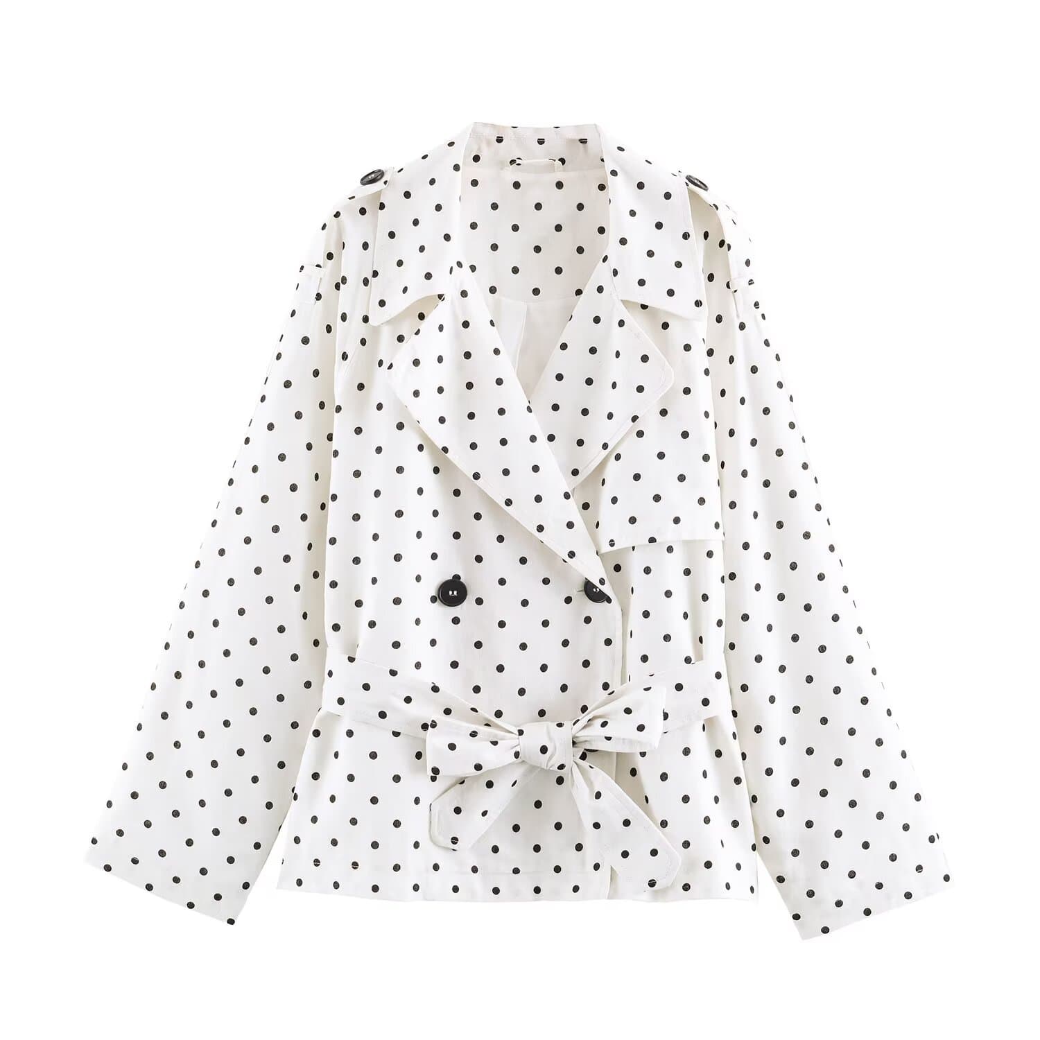 New Spring/Summer European and American Style Women's Fashion Versatile Belted Polka Dot Trench Coat Jacket for Cross-border Trade