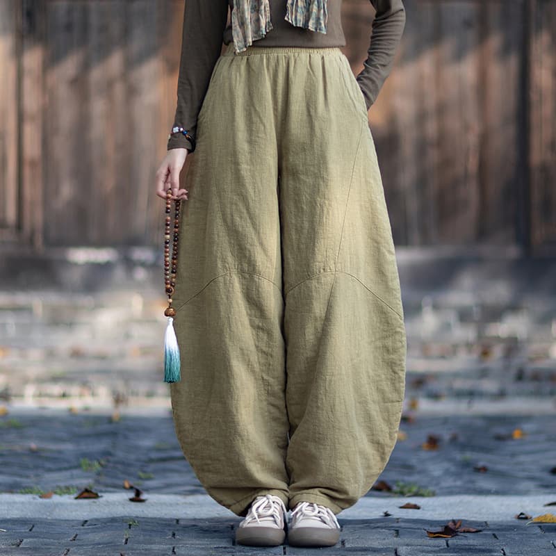 25 New Winter Style Original Cold-Proof Cotton Pants, Ramie, Distressed, Thickened, Warm, Padded Lantern Pants