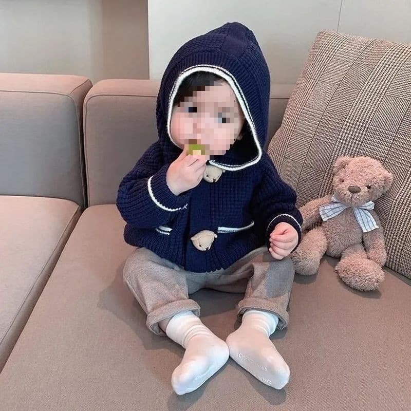 Boys and Girls Cardigan Sweater Outerwear Thickened Spring/Autumn Wear Infant Winter Fashionable Toddler Coat