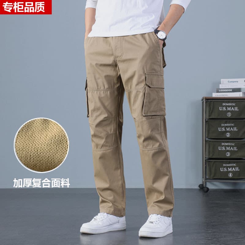 Outdoor military training spring and autumn thickened men's overalls large size loose multi-pocket pure cotton wear-resistant trendy men's casual pants