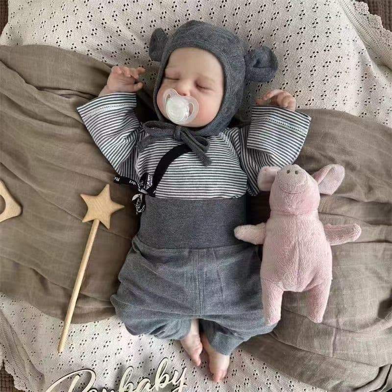 Reborn Doll Bodysuit Newborn Baby Top Suspenders Hat Classic Stripes Side-Tie Monk Suit Set