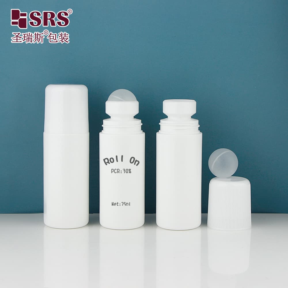 75ML Recyclable PP Plastic PCR Empty Roll-On Bottle, Injection Molded White Deodorant Gel Product Packaging