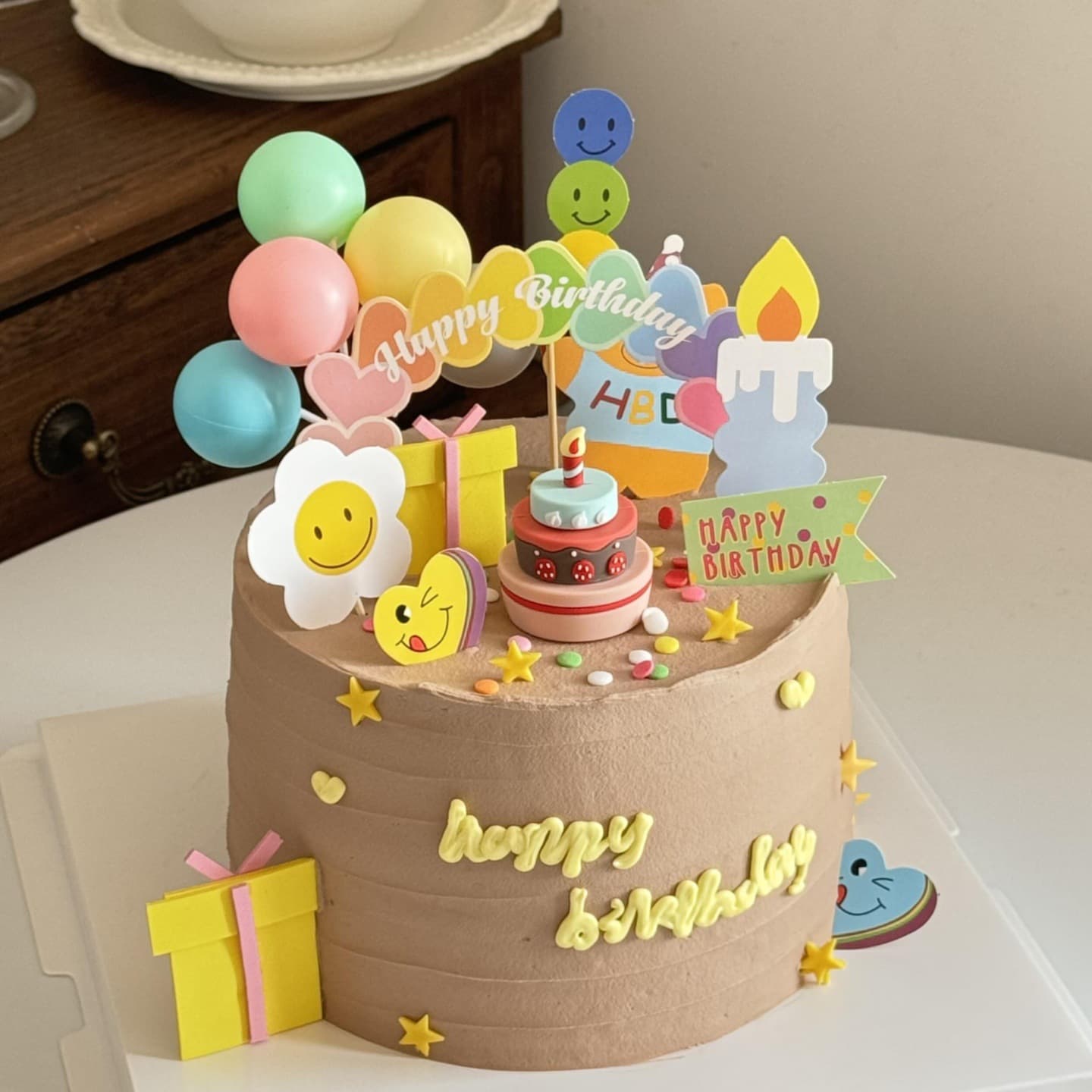 ins style cake decoration cartoon cake soft plastic ornaments birthday HBD smiley face flower plug-in baking dessert plug-in card