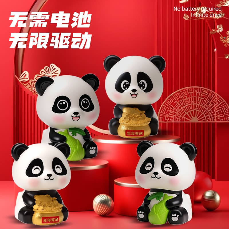 Trendy Chinese-Style Solar-Powered Nodding Panda Ornament Car Decoration Creative Home Decor Trendy Gift Red Panda Ornament