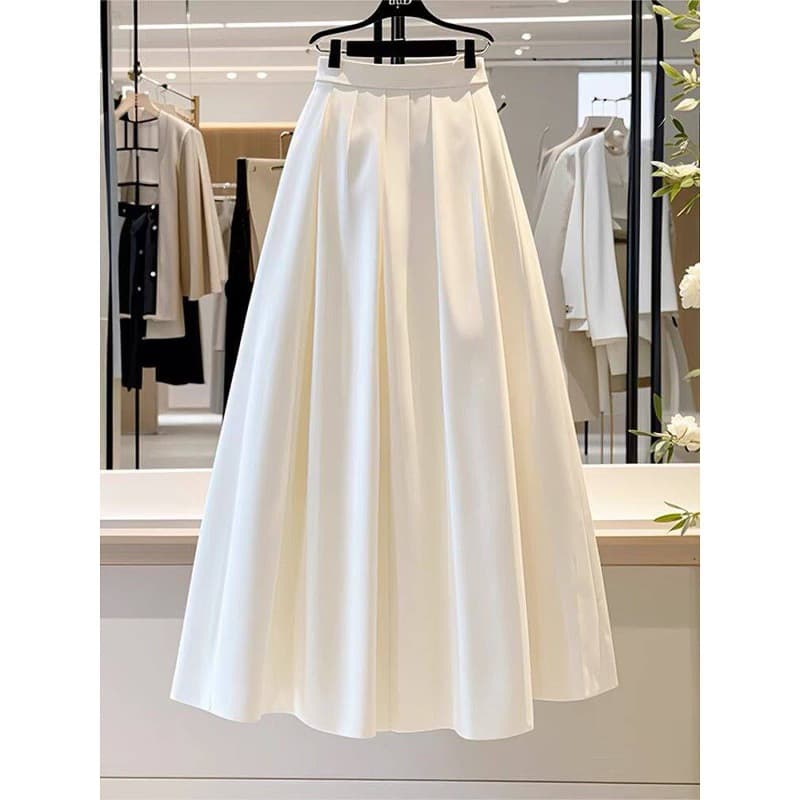 Authentic brother's new 2026 spring and summer Hepburn style white high-waisted A-line skirt for women slimming mid-length skirt