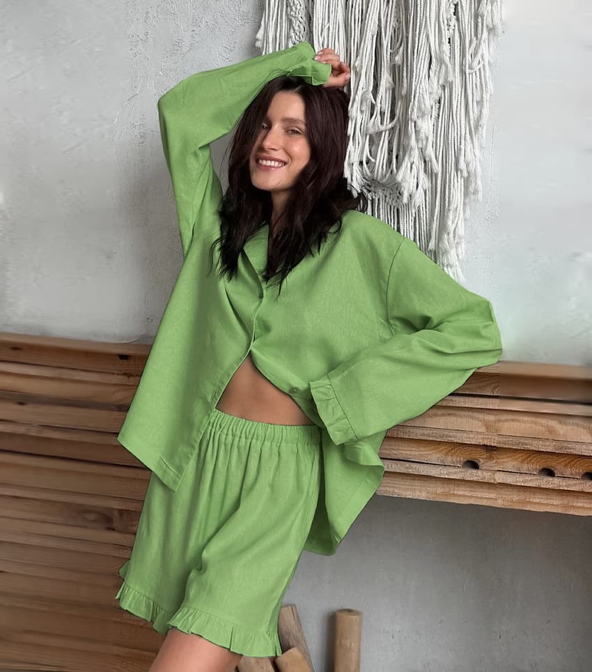 2026 Summer New Ruffle Edge Long Sleeve Short Pajama Set Cotton Women's Loungewear Wholesale for Europe and America