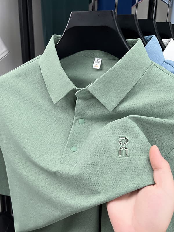2025 Summer New Ice Silk Men's Seamless Short Sleeve Polo Shirt Casual Fashion Stretch V-Neck Printed T-Shirt