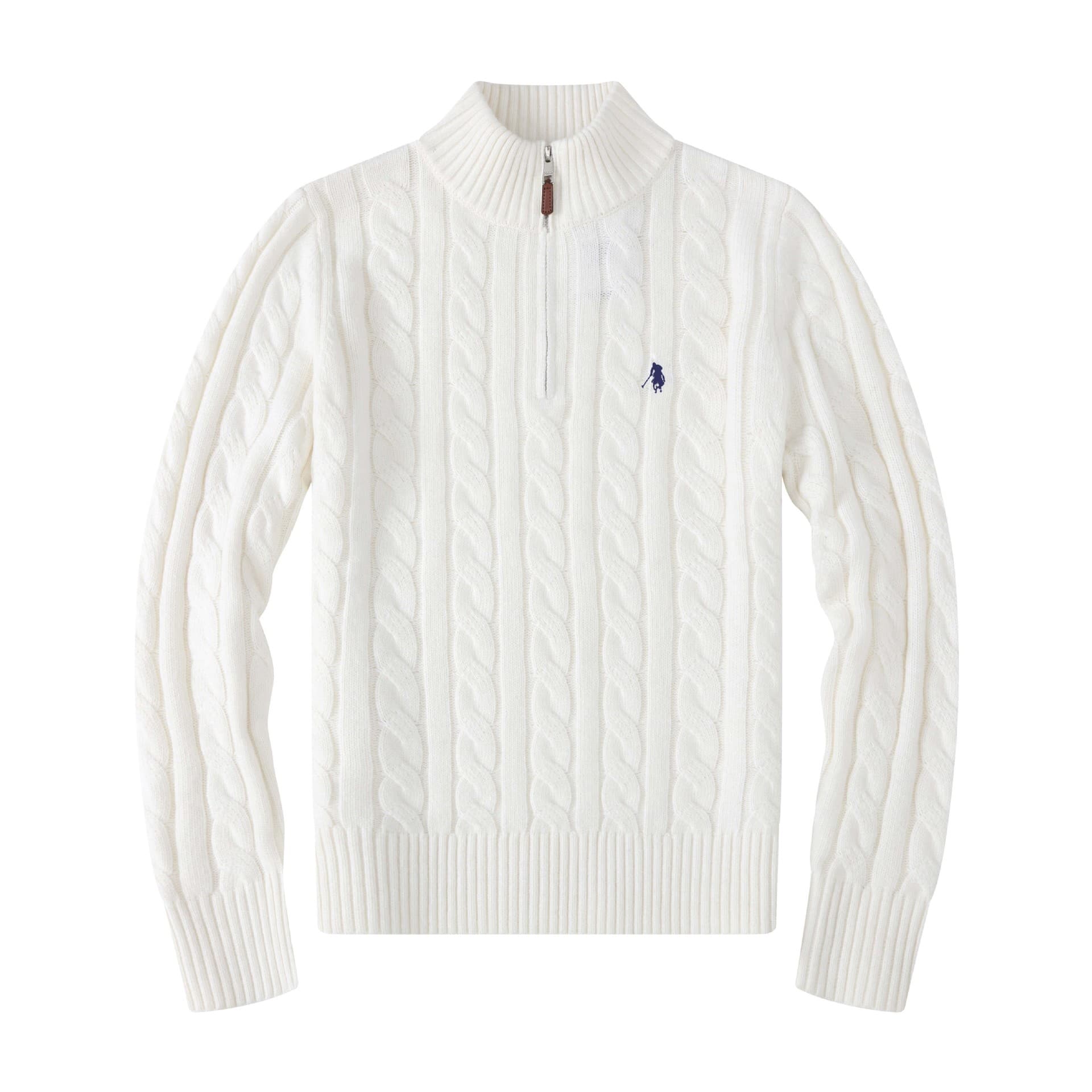 Paul & Pony Men's Autumn/Winter Wool Sweater, Stand Collar, Half-High Zipper Twist Cable Knit Sweater