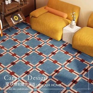 Mid-Century Living Room Loop Carpet, Vintage Southeast Asian Style, Light Luxury Premium Feel Mat, Non-Slip, Stain-Resistant, Easy to Clean Floor Mat