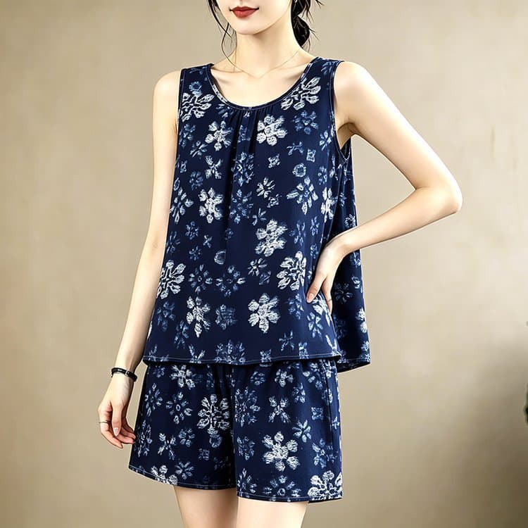 Cotton Silk Sleeveless Sleepwear Set for Women Thin Breathable Vest Shorts Mother Summer Loose Casual Homewear Wearable Outdoors