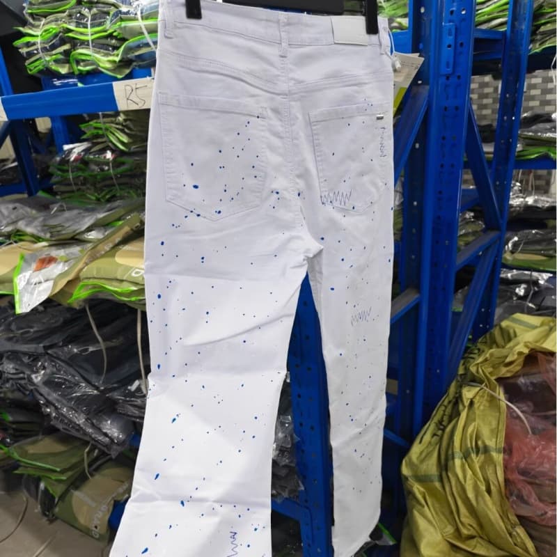 American High Street Style Splatter Ink Cross Embroidery White Jeans for Men, Spring Style, Cool and High-End Straight-Leg Pants