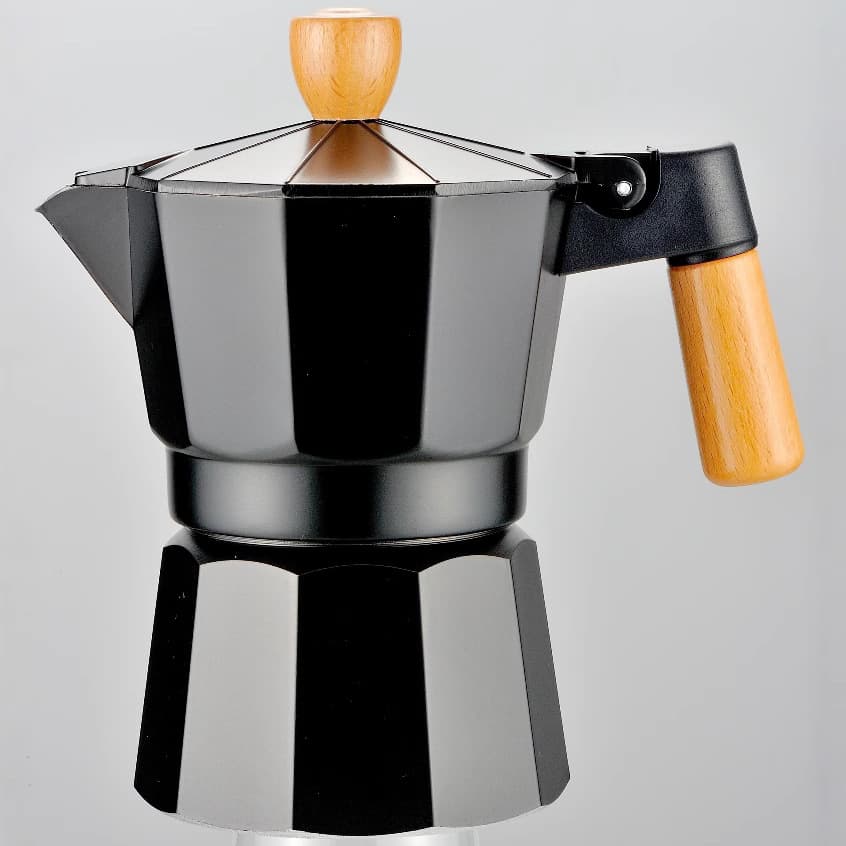 Aluminum Moka Pot with Wooden Handle, Italian Coffee Maker for Home Use Manual Coffee Machine Retro Style