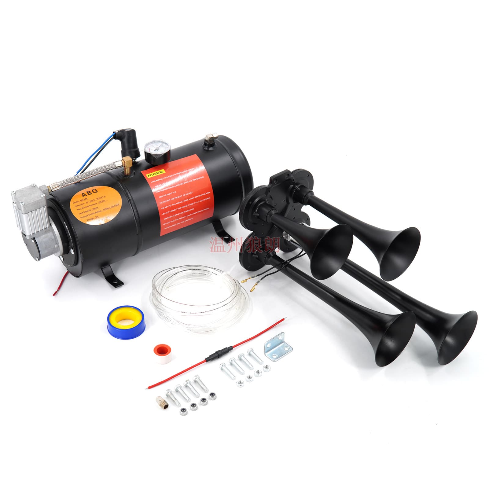 12V super loud air pump cylinder Horn four Tube Metal car truck modified train horn super power