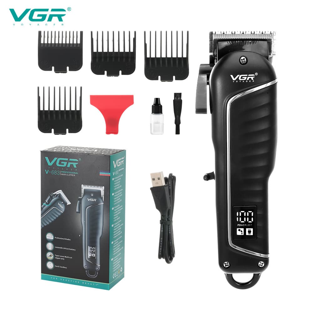 VGR683 Rechargeable Oil Head Electric Hair Clipper LCD Digital Display Stainless Steel Blade Haircut Machine Brush Motor Type