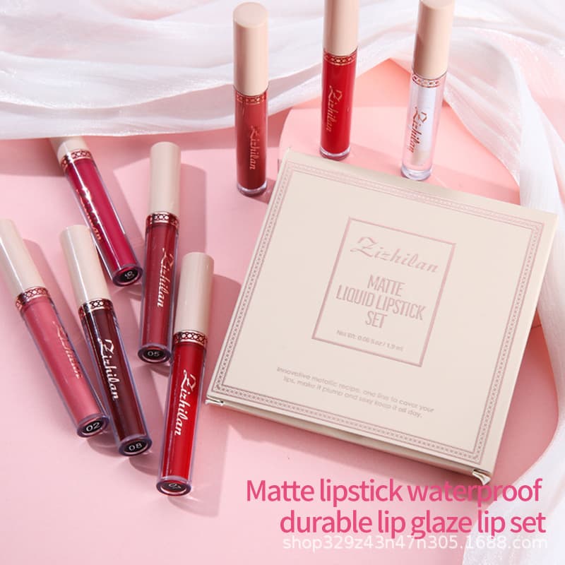 Cross-Border Hot Selling 8-Piece Lip Gloss Set, Non-Stick Cup, Non-Fading, Matte Liquid Lipstick, In Stock