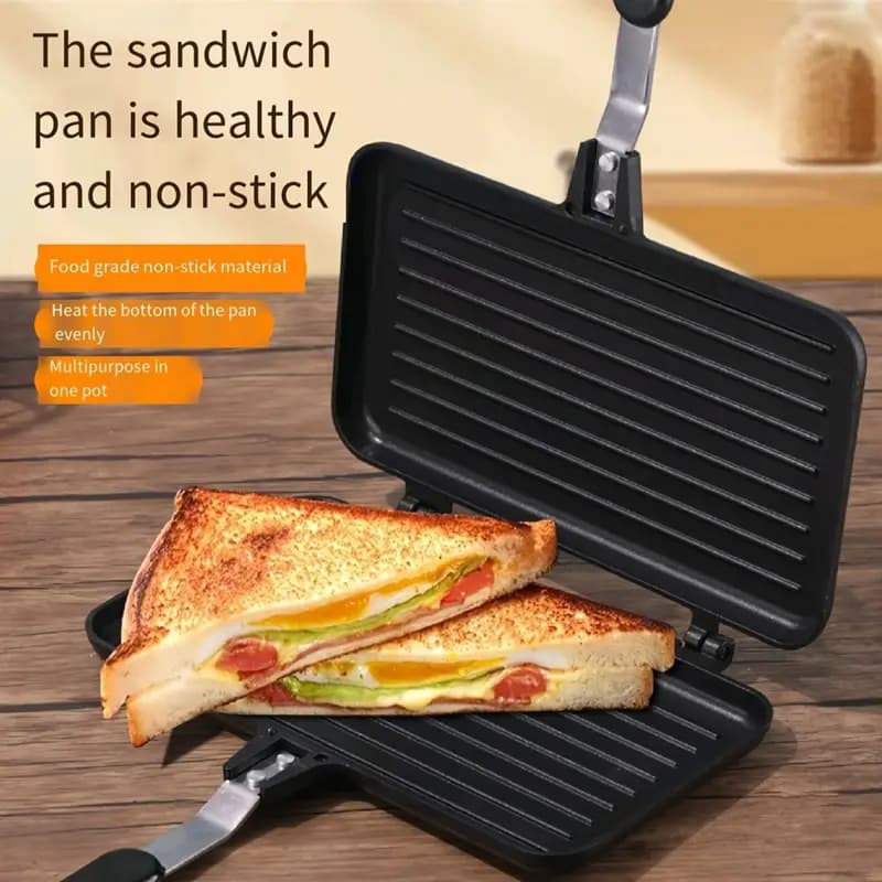 Large Sandwich Grill Pan Bread Toast Mold Double-Sided Non-Stick Frying Pan Household Gas Multi-Function Breakfast Pan