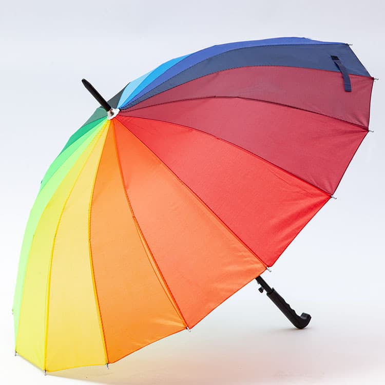 Wholesale 16K Korean Creative Polyester Rainbow Umbrella Long Handle Straight Shaft Automatic Umbrella Advertising Umbrella with Logo Option