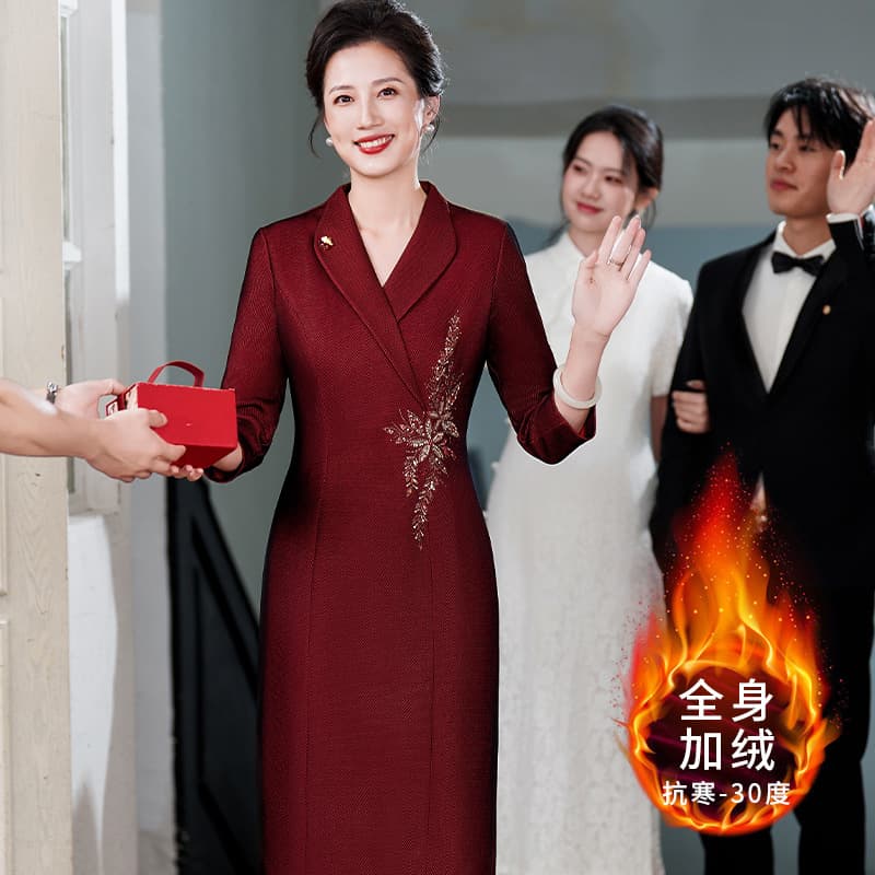 Autumn formal occasion banquet mother's dress high-end plus size 200 jin (100 catties) elegant dress dropshipping suit collar