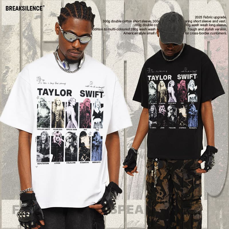 Taylor Swift American Vintage Short Sleeve Loose Pure Cotton T-Shirt Unisex Base Layer Summer 2025 Hip Hop Celebrity Print Casual Tee