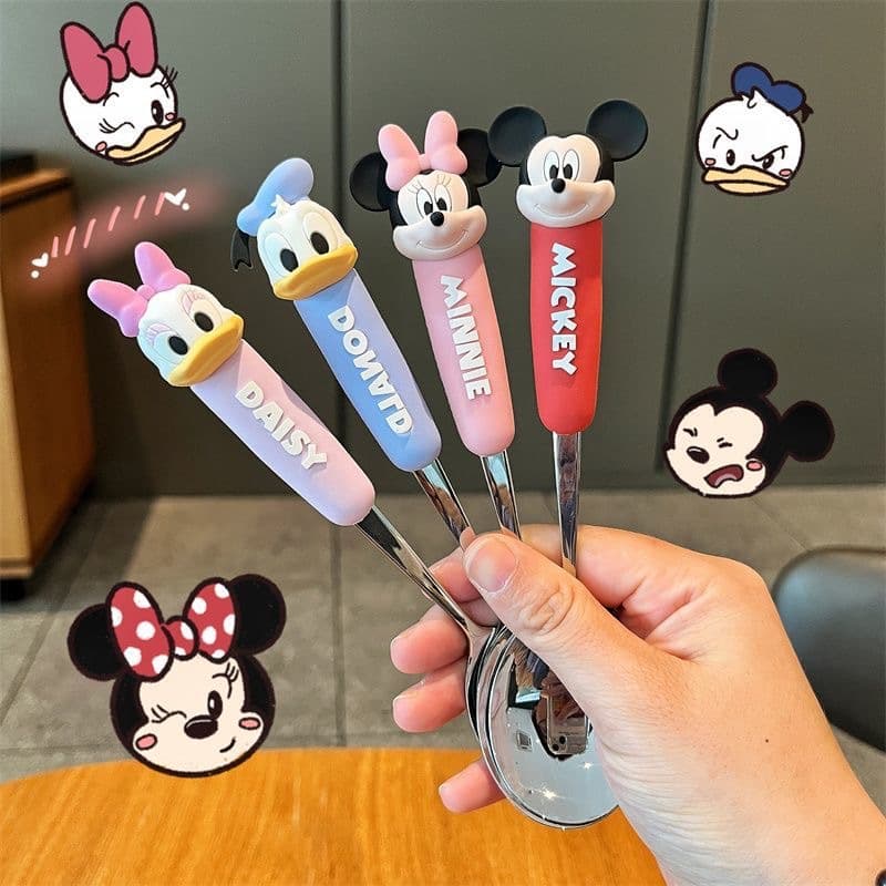 Mickey and Minnie children's spoon 304 stainless steel fork spoon cartoon convenient tableware set student eating spoon and fork