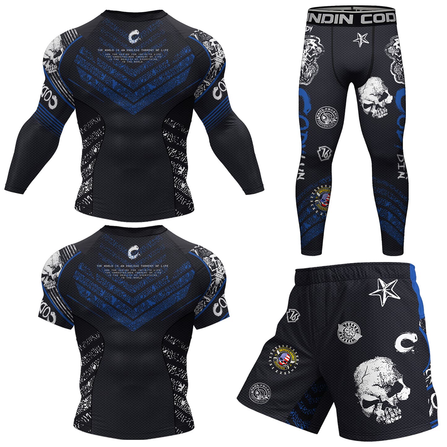 Cross-border new sports tight-fitting four-piece set of running sports fitness clothing personalized 3D digital printing men's clothing