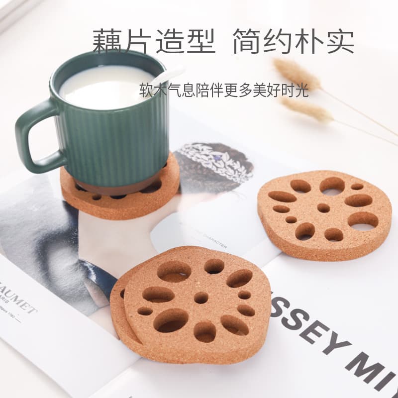 Creative Lotus Root-Shaped Coaster Natural Cork Eco-Friendly Coaster Heat-Insulating Mat for Cafe Office Photography Prop Tea Cup Mat