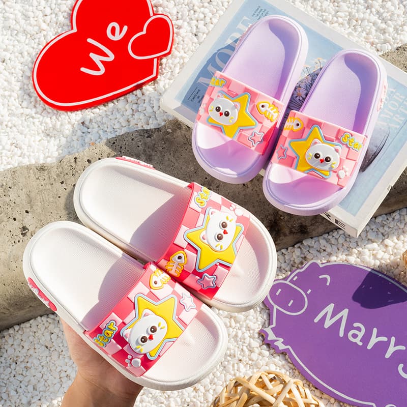 Summer Cartoon Cat Kids Slippers, Cute Soft Sole Sandals, Unisex One-Strap Slippers for Indoor and Outdoor Wear, Baby Slippers