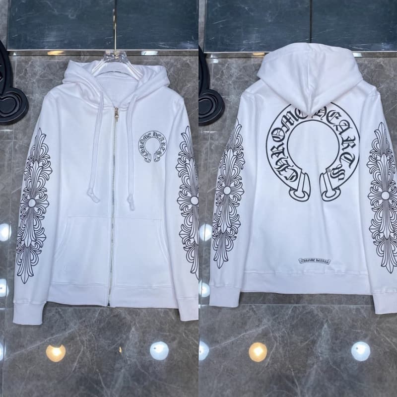 2025 Cross-Border New Chrome Heart Sweatshirt Crow Cross Hooded Sweatshirt Casual Loose Men's and Women's Zipper Hoodie