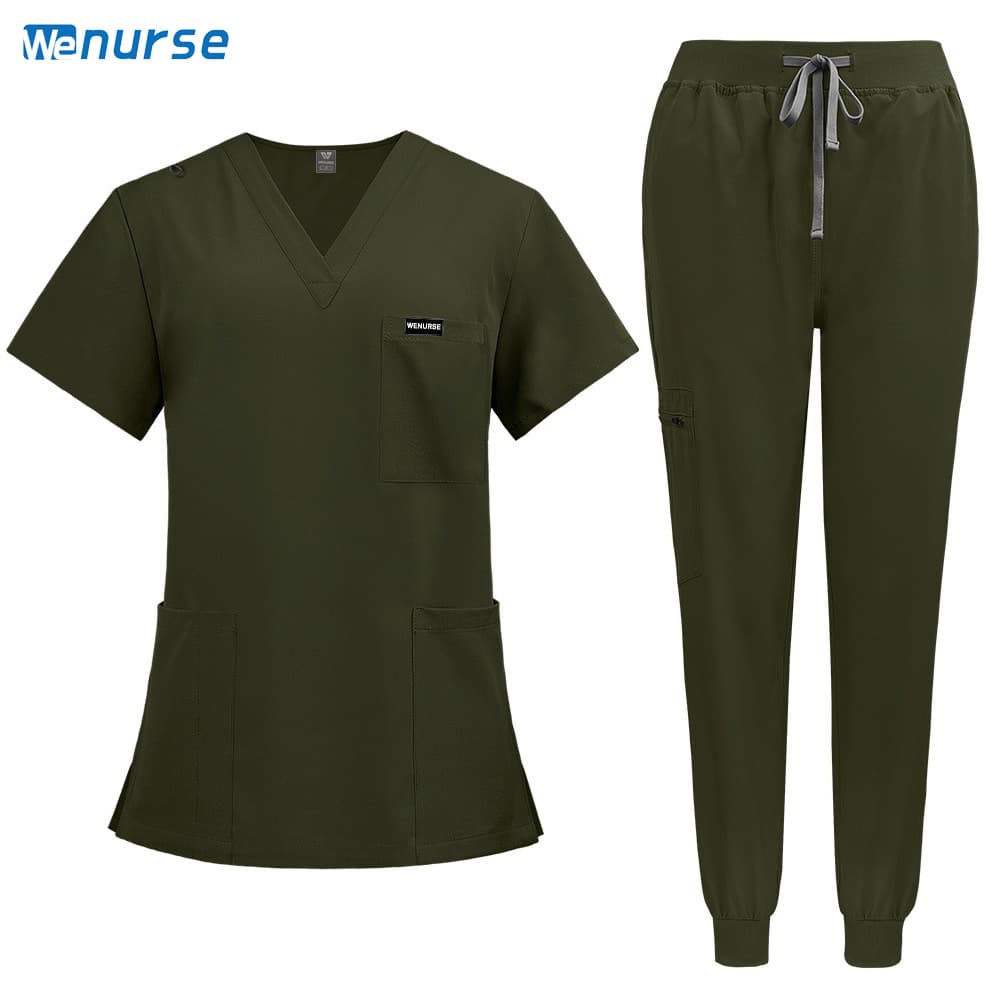 Stretch Scrub Suit Men Women Short Sleeve Surgical Gown Dental Nurse Doctor Workwear Pet Hospital Medical Long Sleeve