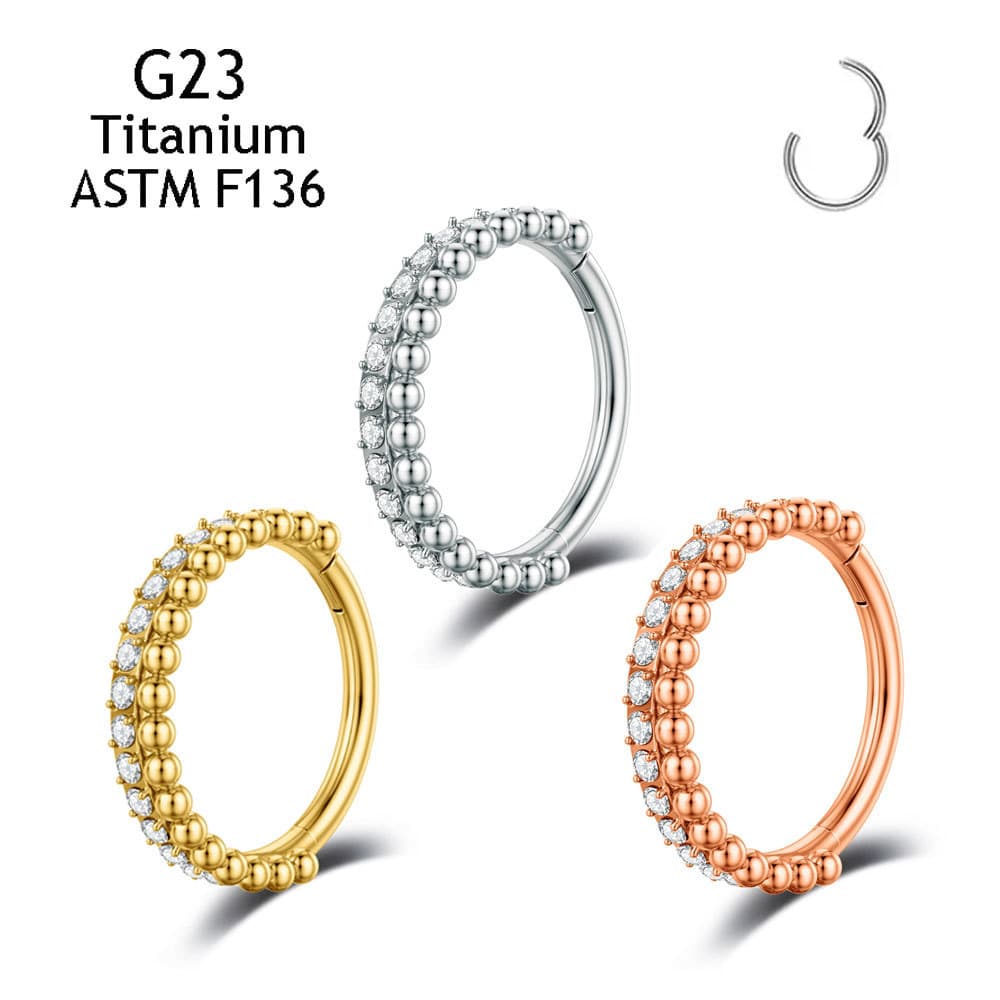 European and American foreign trade G23 titanium alloy piercing jewelry closed ring nose ring 5A zircon 1mm titanium bead earrings lip ring