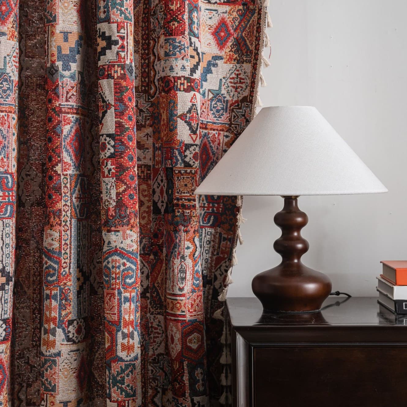 Yiman Qiyun Curtain Jacquard Geometric Contrast Color Curtain Finished Semi-Blackout Kitchen Curtain Bohemian Factory Direct Supply