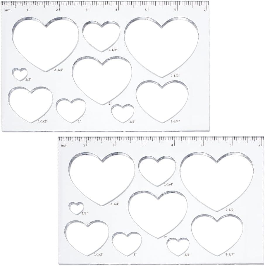 2-Piece Set 9-in-1 Heart Inlay Template, Carving Template, Acrylic Template, Drawing Scale Ruler, Drawing Tools