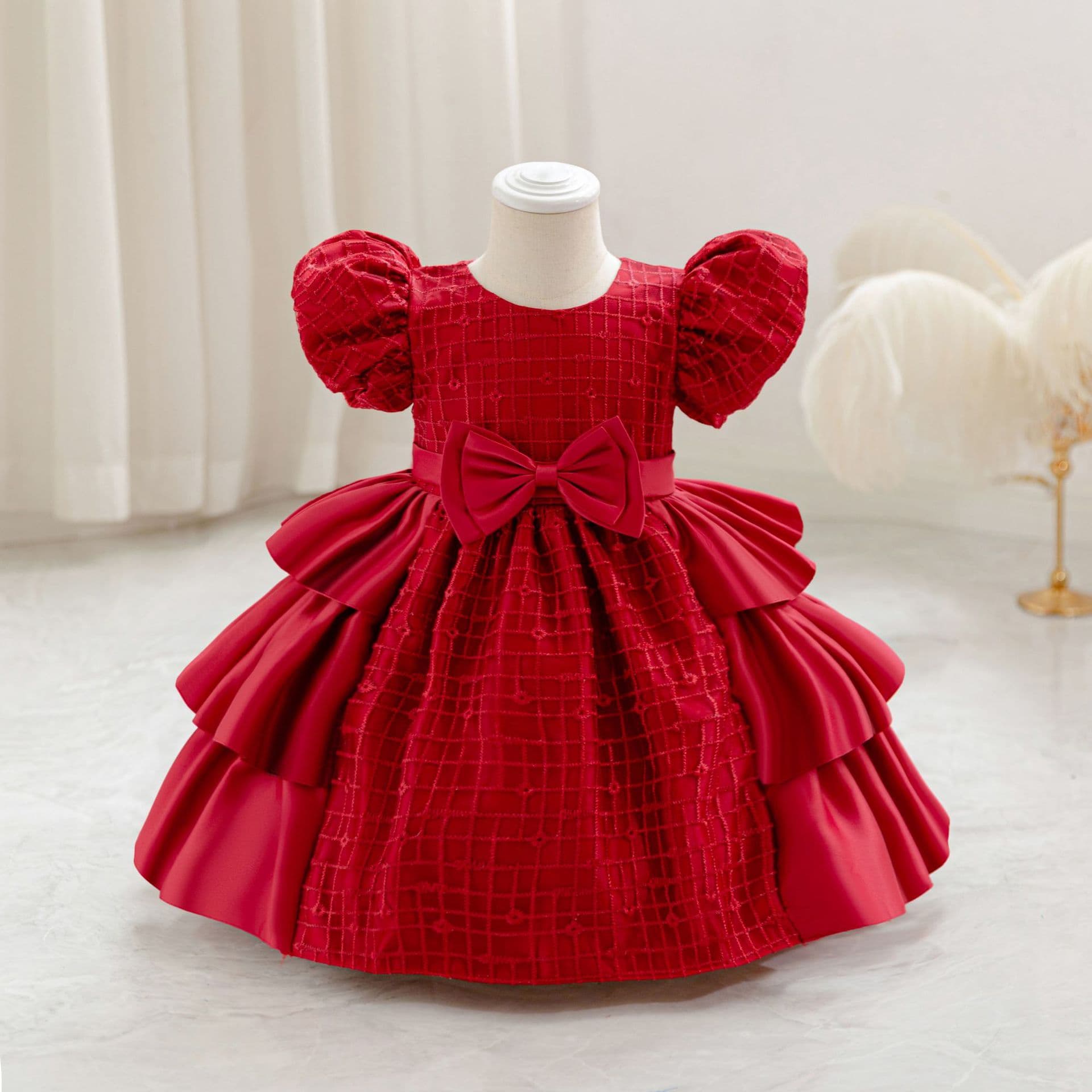 2025 New Children's Birthday Dress Princess Gown Satin Bow Christmas Halloween