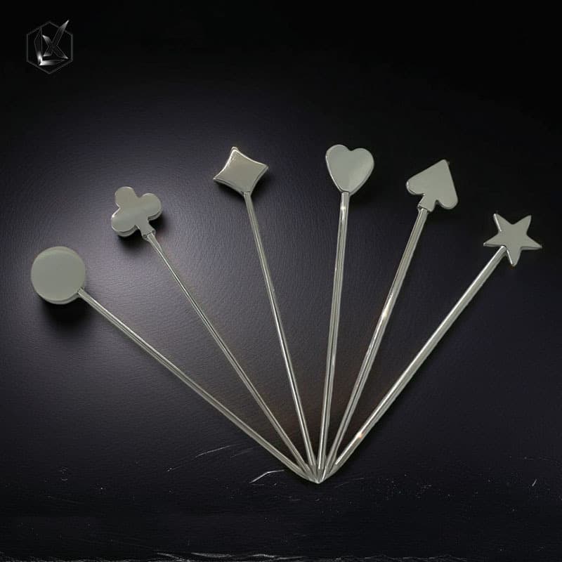 304 Stainless Steel Fruit Pins Cocktail Decoration Poker Fruit Skewers Cocktail Steel Picks Accessory Pins Bar Tools