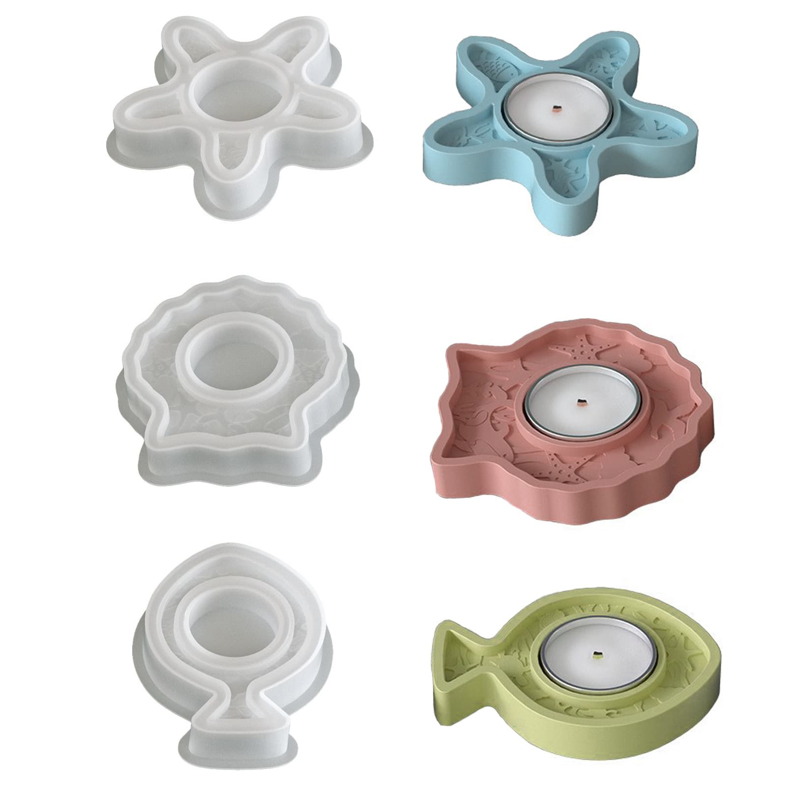 DIY Starfish Shell Fish Candle Holder Aromatherapy Plaster Mold Ocean Series Candle Base Resin Silicone Mold