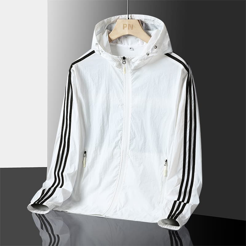 Three-stripe sun protection clothing men's summer new men's hooded outdoor fishing clothing thin jacket men's and women's skin clothing