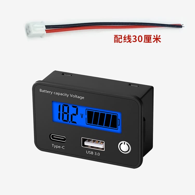 USB Fast Charging Type-C Power Meter DC 8-30V Battery Capacity Tester Display for Lead-Acid and Lithium Batteries