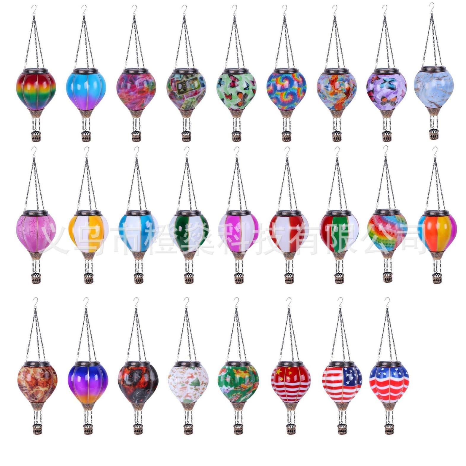 Solar Hot Air Balloon Light Outdoor Iron Art Hanging Lamp Garden Independence Day Solar Lantern Cross-border Garden Decoration
