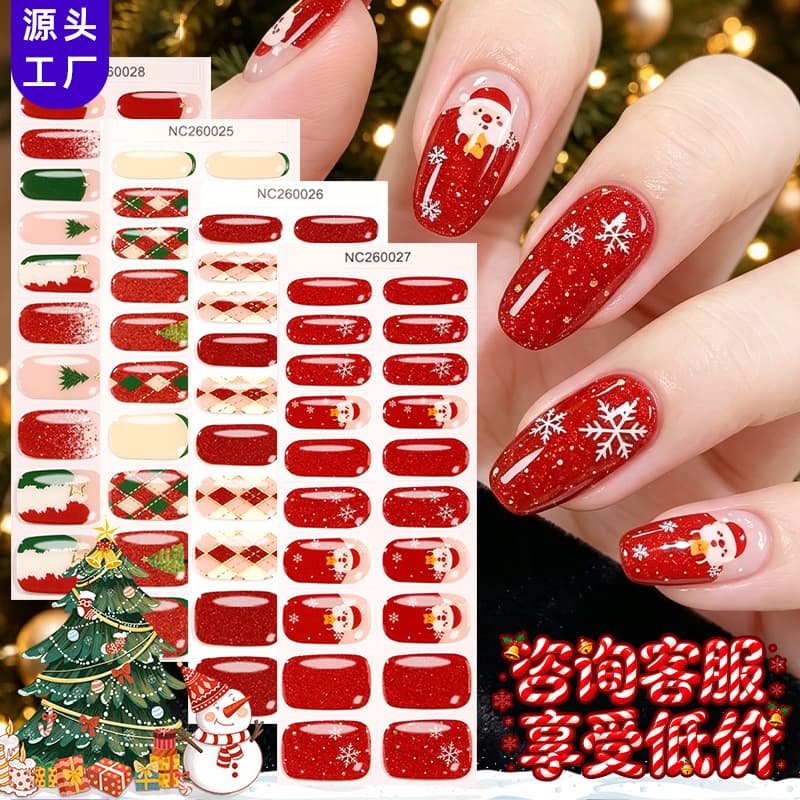 Zhengxiang Cross-border Christmas Luminous Semi-cured Gel Nail Stickers Snowflake Christmas Tree UV Lamp Semi-baked Nail Wraps