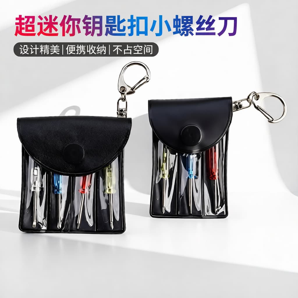 Mini Screwdriver Leather Keychain Tool Set with Portable Storage Bag and Hook, Temu Cross-Border Hot Selling Item