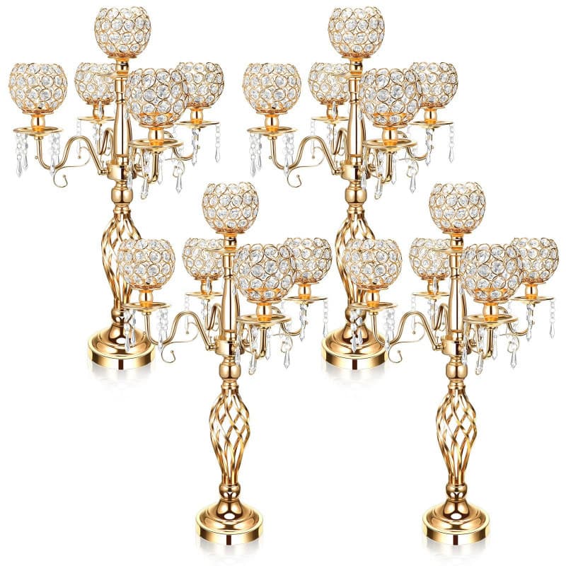 Cross-Border New Wedding Road Guide Iron Art 5-Head Crystal Candlestick Ornaments Hotel Props Wedding Party Christmas Decoration