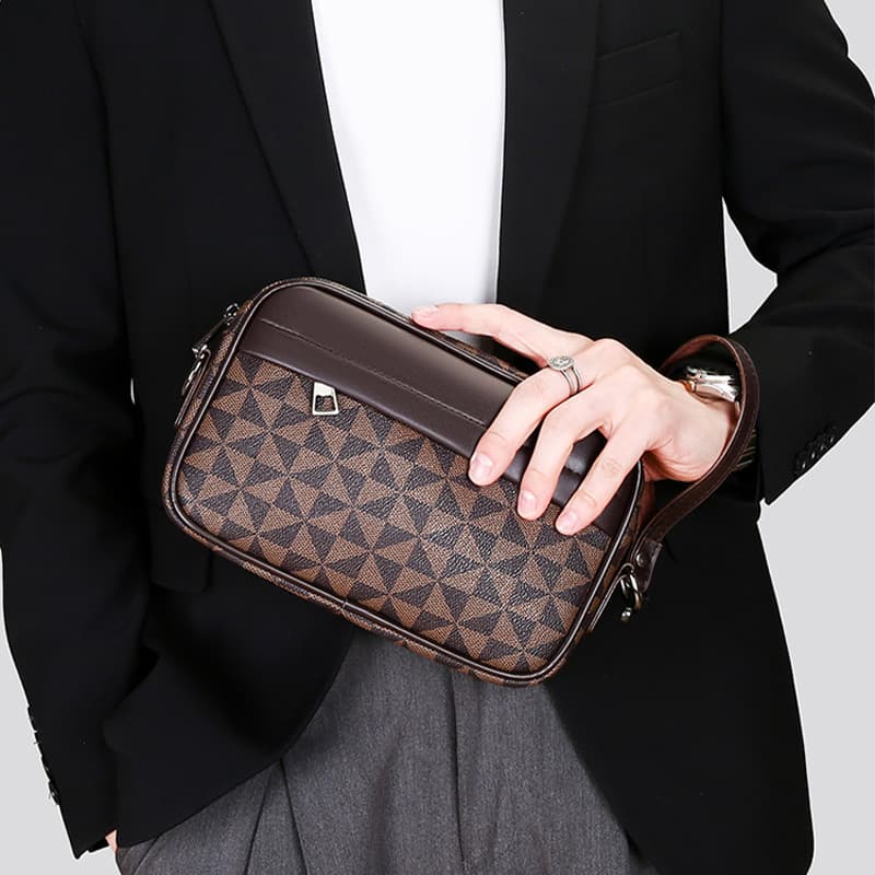 Cross-Border New Trend Men's Small Square Crossbody Sling Bag, Fashionable Textured Casual Printed Men's Bag