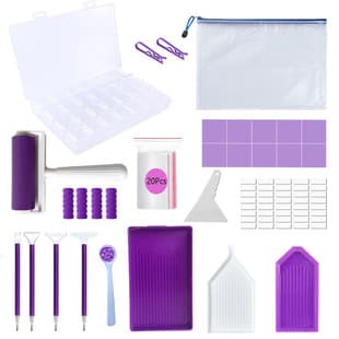 New Diamond Painting Tool Set Dotting Pen Flip Tray Roller Purple Combo Kit DIY Cross Stitch Diamond