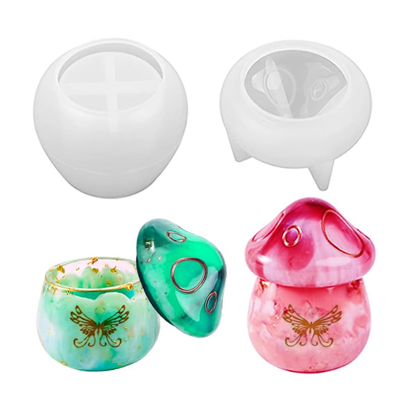 DIY Crystal Epoxy Resin Plaster Mold 3D Mushroom Ornament Jar Storage Box Decoration Silicone Mold