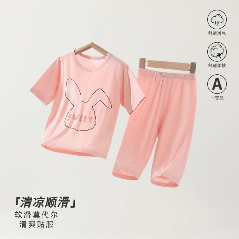 Children's Modal Pajamas, Boys and Girls Homewear Set, Summer Thin Air Conditioning Suit for Middle and Older Kids