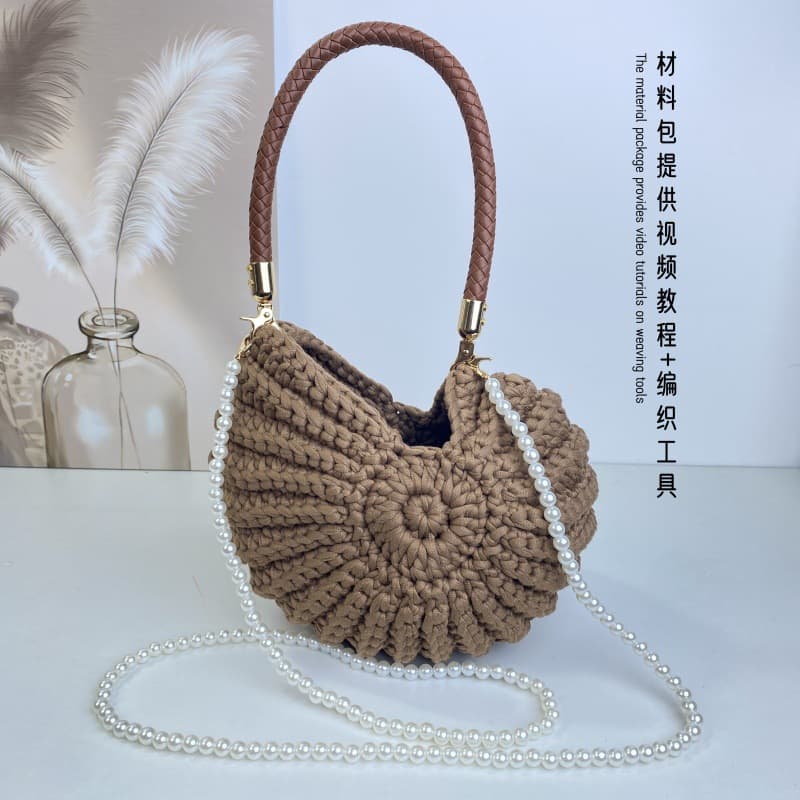 Conch Bag Handmade Crochet Ocean Shell Bag Crossbody for Women Finished Large Capacity Tote Woven Bag
