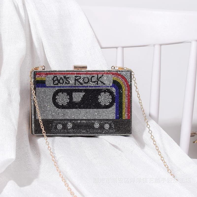 Vintage Tape Drill Clutch Bag Full Drill Party Dress Bag Women's Fashion Handbag New Style European American Cross-border