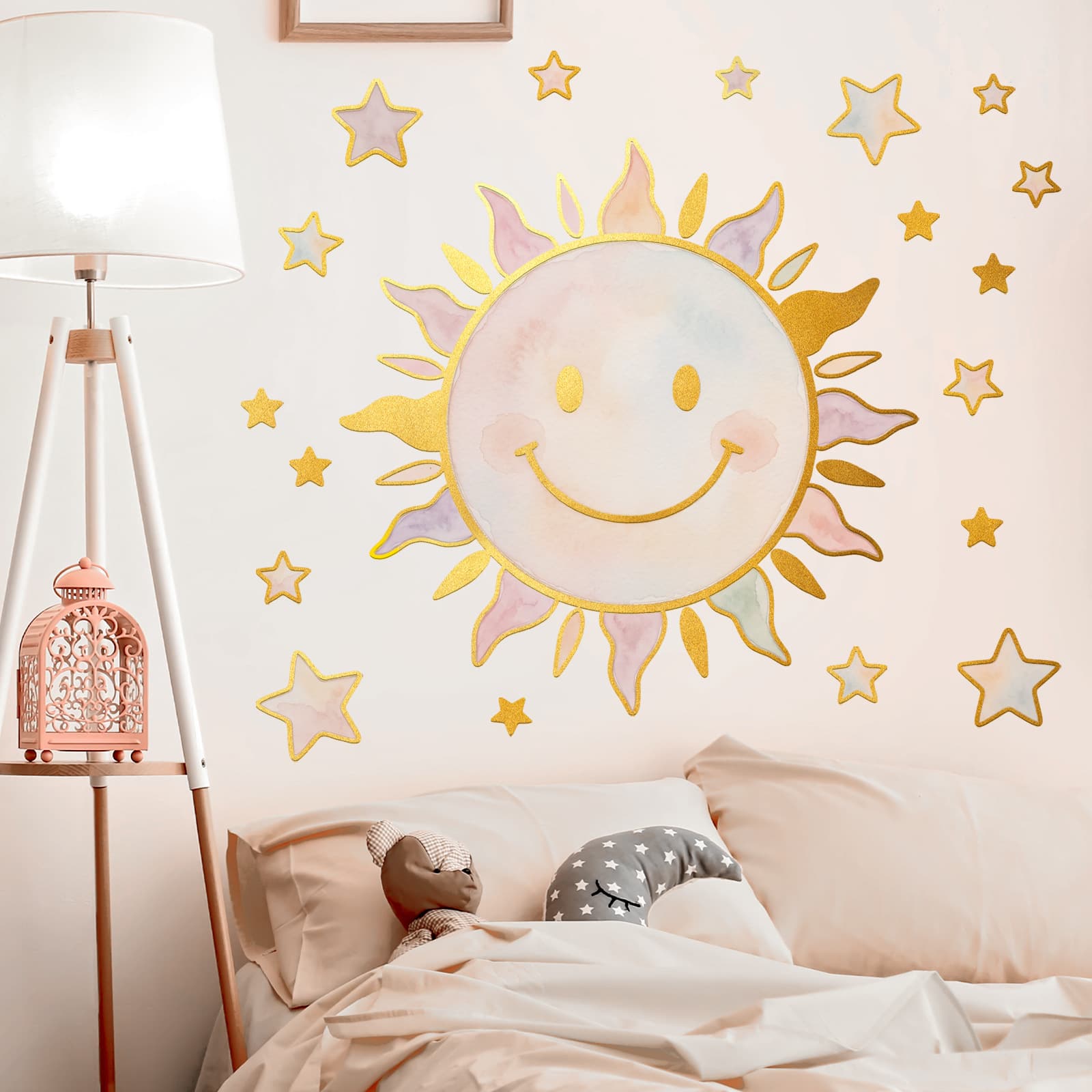 MA7547 cartoon sun expression star hot stamping wall stickers living room bedroom children's room home decoration wall stickers self-adhesive