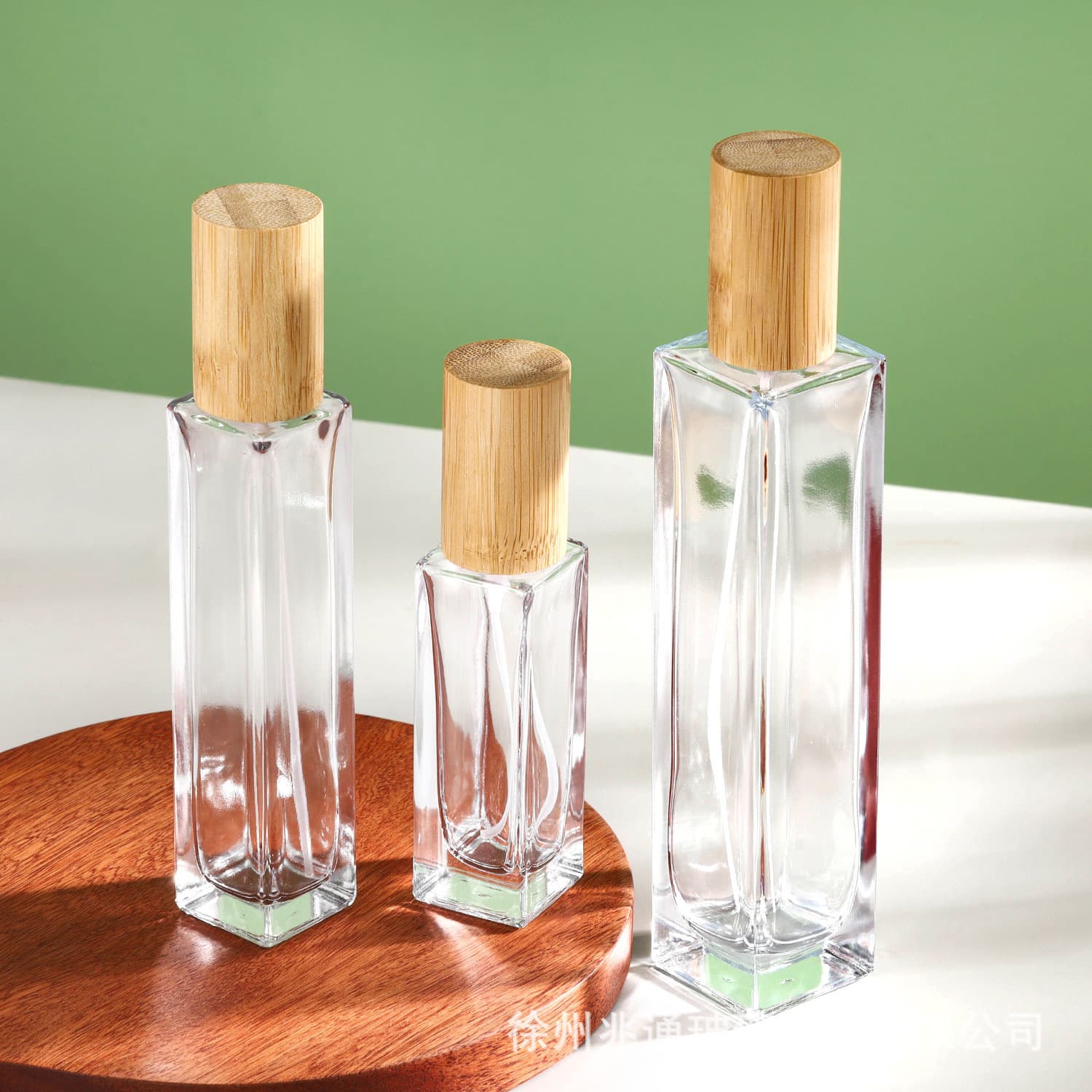 Spot 50/100ml glass perfume bottle square tall perfume bottle bamboo cover cosmetic spray empty bottle